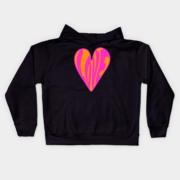 Hippie Style Love Heart, Pink and Orange Kids Hoodie by Designs by Darrin